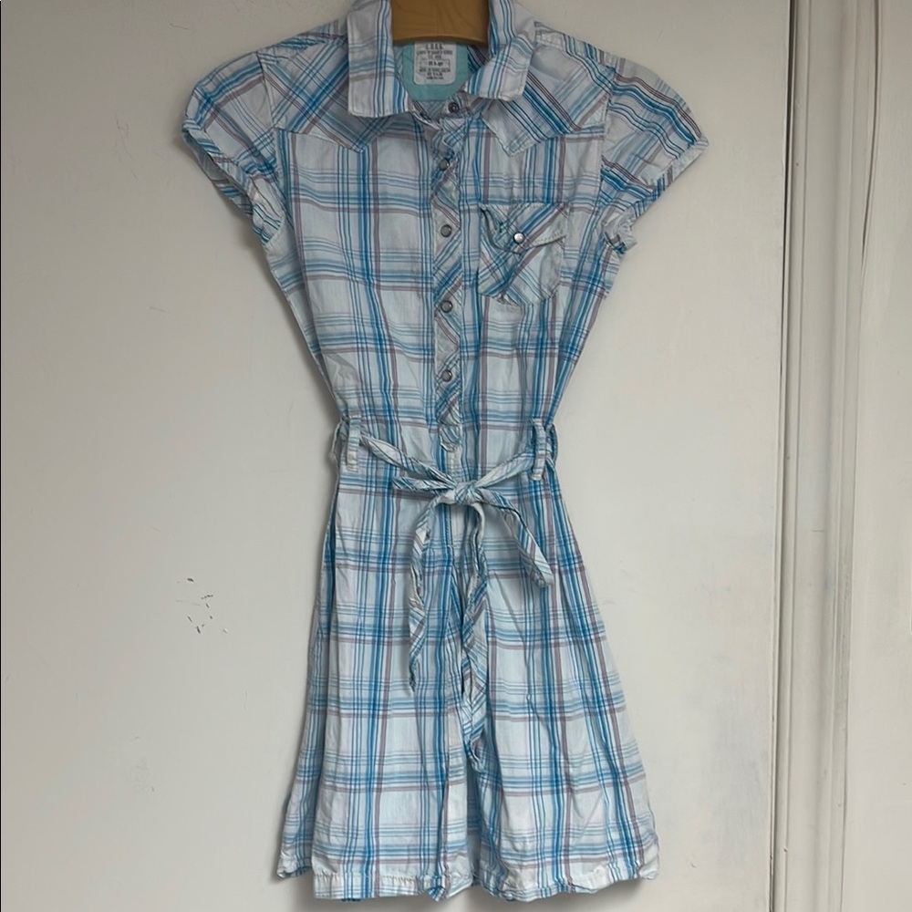 ONCE WORN LOGG Plaid Blue and White Kids Dress SUZE 9-10